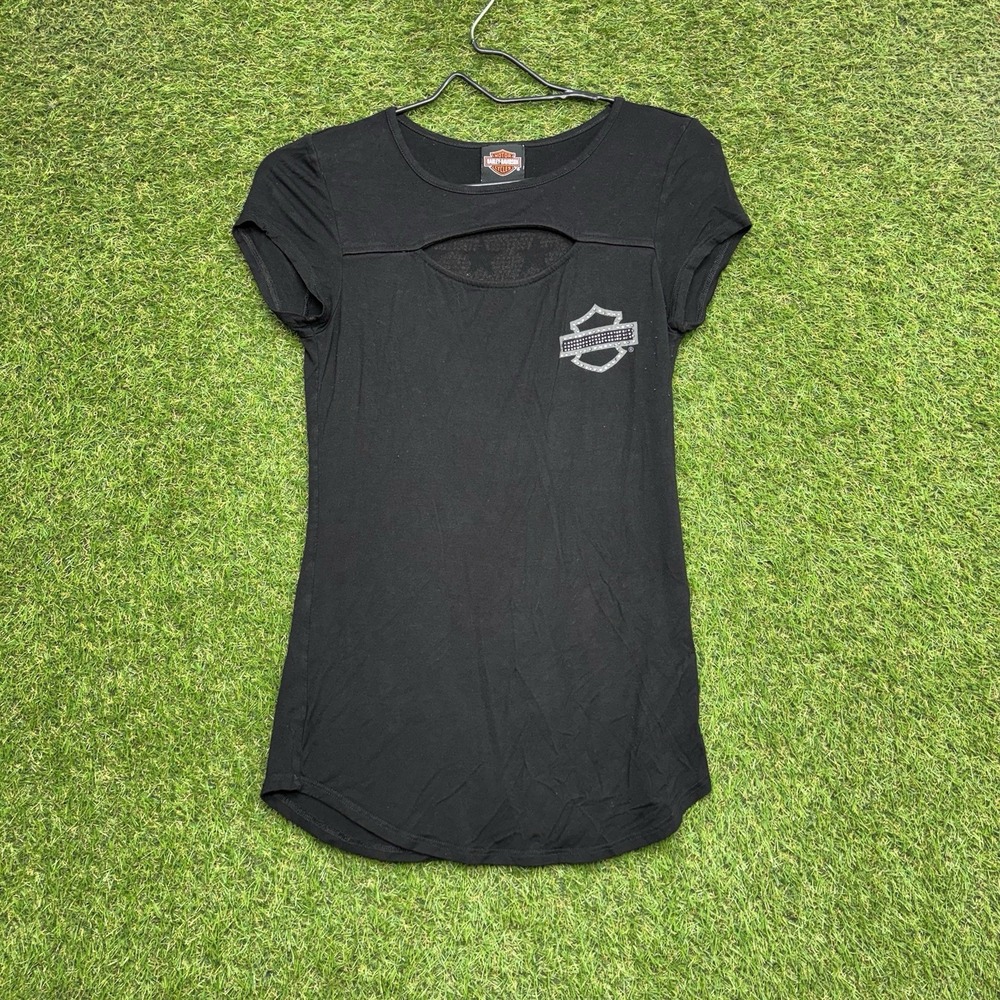 Vintage Harley Davidson Shirt Womens XS Stretch Slim Fit Peek-a-boo Cutout Y2K